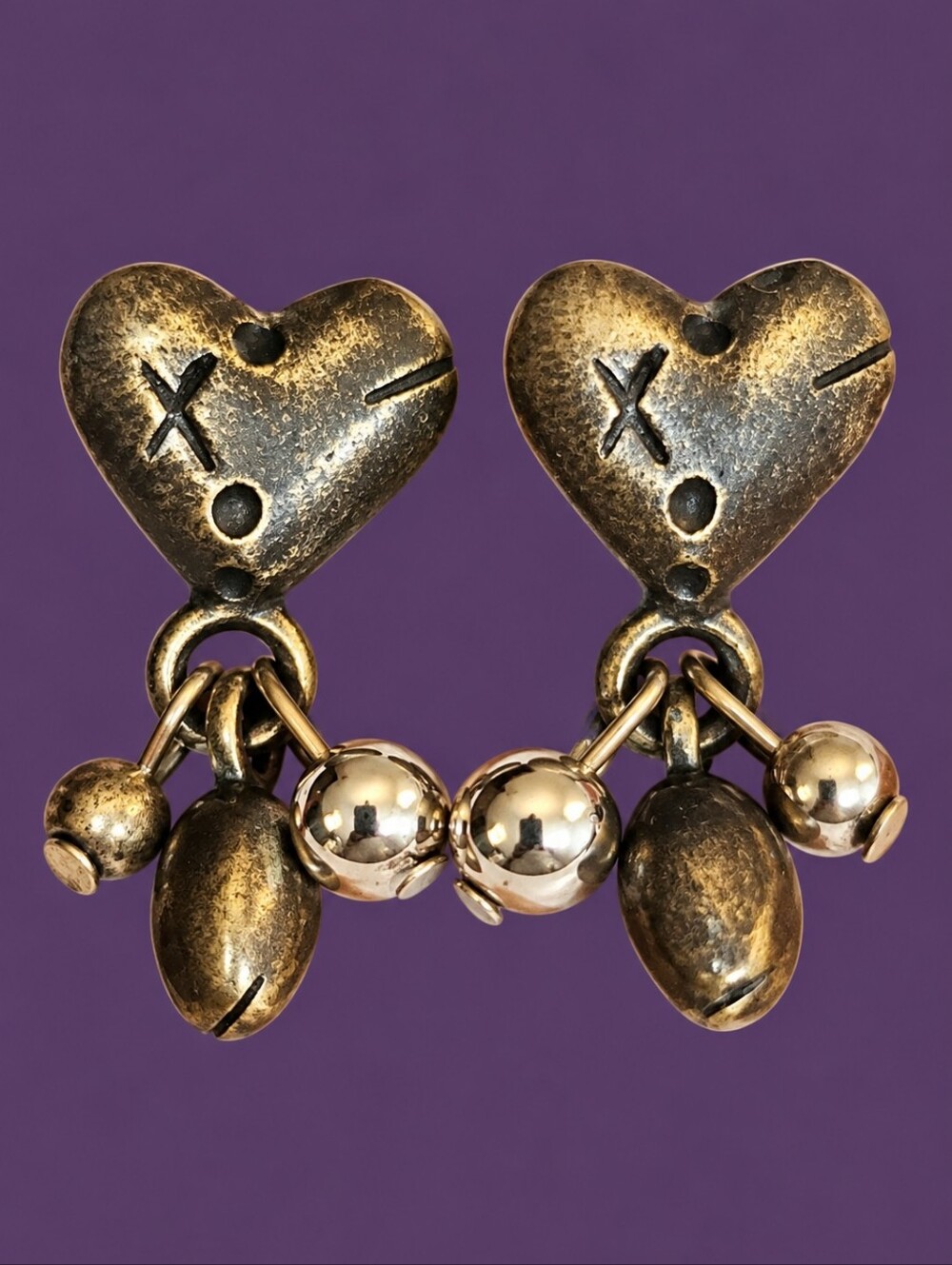 3/$30 Vintage Rustic XO Heart Dangle Post Earrings